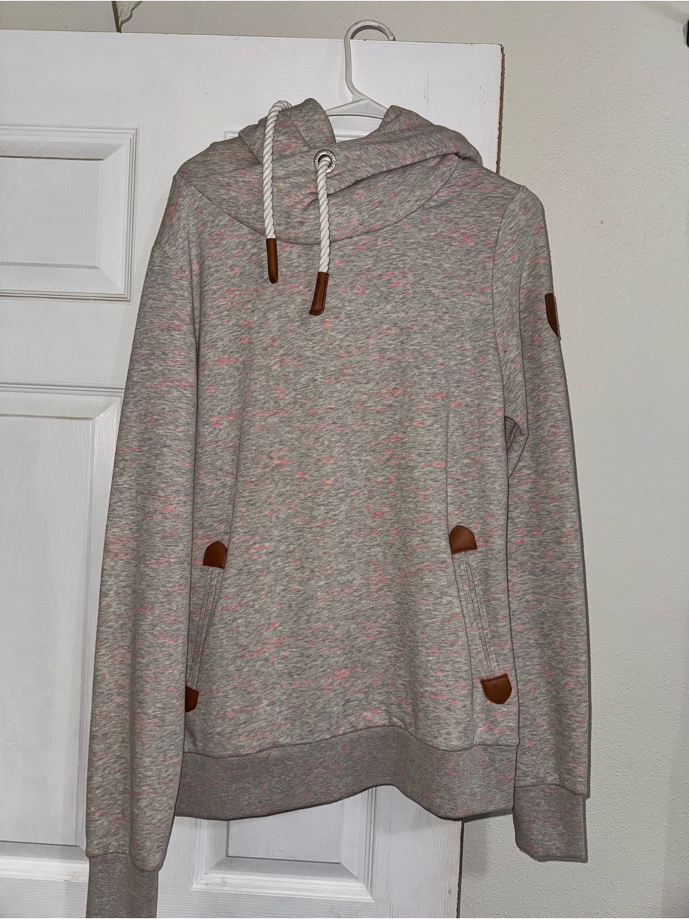 Wanakome Heather Gray Cowl Pullover with Pink Flecks